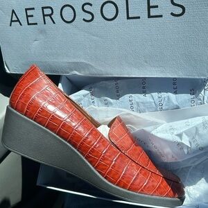 A2 By Aerosoles Red Croc-Embossed Wedges